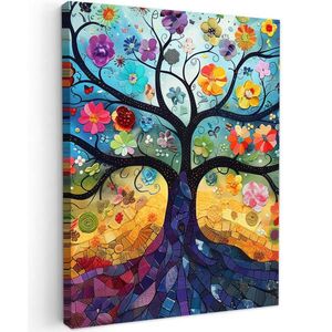 MuchoWow OBRAZ NA PLÁTNE Umenie - Strom života - Kvety - Hippie 60x80 cm vyobraziť