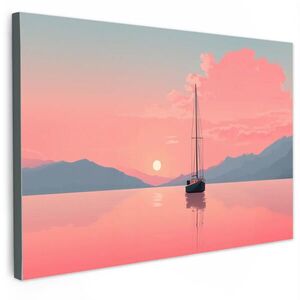 MuchoWow OBRAZ NA PLÁTNE Plachetnica - Ružové more - Západ slnka - Hory 120x80 cm vyobraziť