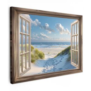 MuchoWow OBRAZ NA PLÁTNE Pohľad - Pláž - Okno - Duny - More 80x60 cm vyobraziť