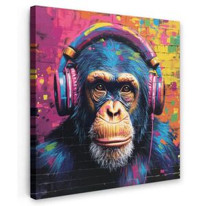 MuchoWow OBRAZ NA PLÁTNE Graffiti - Šimpanz - Street art - Slúchadlá - Opica 50x50 cm vyobraziť
