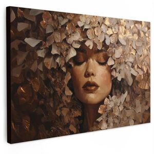 MuchoWow OBRAZ NA PLÁTNE Tvár - dáma - listy - ťahy štetcom 90x60 cm vyobraziť