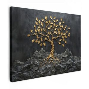 MuchoWow OBRAZ NA PLÁTNE Listy - zlato - strom - skala 40x30 cm vyobraziť