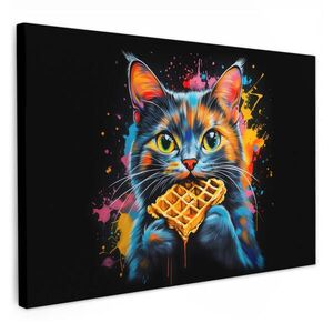 MuchoWow OBRAZ NA PLÁTNE Mačka - graffiti - farebné - vafle - jedlo 120x80 cm vyobraziť