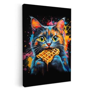 MuchoWow OBRAZ NA PLÁTNE Mačka - graffiti - farebné - vafle - jedlo 40x60 cm vyobraziť