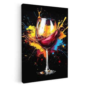 MuchoWow OBRAZ NA PLÁTNE Víno - sklo - graffiti - nápoj - červená - farba 80x120 cm vyobraziť
