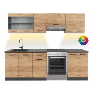 Vicco KUCHYNSKÁ LINKA R-Line, Dub Goldkraft/antracitová, 240 cm s pracovnou doskou s LED pásikom vyobraziť