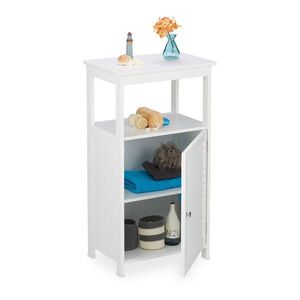 Relaxdays SKRINKA Biela kúpeľňová 3 priehradky MDF lamelové dvierka 83 cm vyobraziť