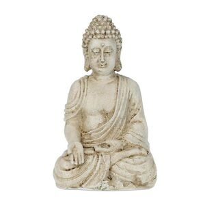 Relaxdays SOŠKA Krémovo biela Buddha sediaci polyresin vyobraziť