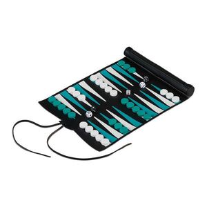 Relaxdays BACKGAMMON Tyrkysová cestovná sada rolovateľná 38-dielna vyobraziť