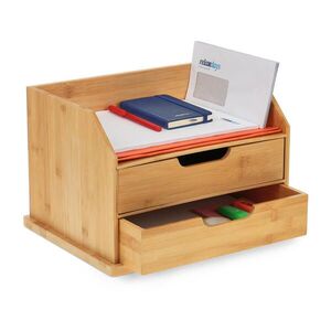 Relaxdays ORGANIZÉR Prírodný bambus A4 2 zásuvky vyobraziť