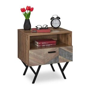 Relaxdays NOČNÝ STOLÍK hnedá čierna industriálny so zásuvkou 53x50x42 cm vyobraziť