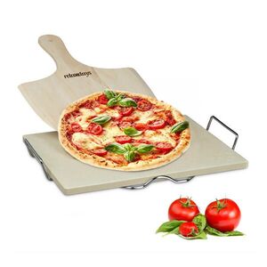 Relaxdays PIZZA-KAMEŇ Prírodná 3-dielny kordierit 38x30 cm s drevenou lopatkou vyobraziť