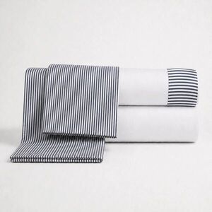The White Stone SÚPRAVA posteľnej bielizne zo 100 % bavlny s dekoratívnym lemom s prúžkami Modrá | Posteľná súprava pre manželskú posteľ vyobraziť