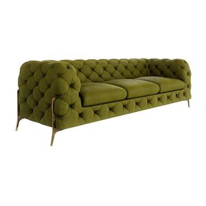 S-Style CHESTERFIELD TROJMIESTNA POHOVKA Lexi v olivovej farbe so zlatými nohami vyobraziť