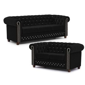 S-Style SEDACIA ZOSTAVA 3+2 Chesterfield Cleo Blink čierna, zamat s kryštálovým prešívaním vyobraziť