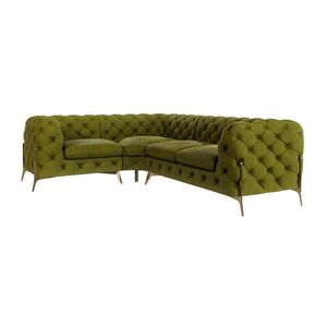 S-Style CHESTERFIELD ROHOVÁ SEDAČKA Lexi v olivovej farbe so zlatými nohami - otoman vľavo vyobraziť