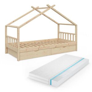 VitaliSpa DOMČEK Design Prírodné drevo 90x200 cm s 2 zásuvkami a matracom vyobraziť