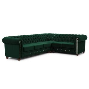 S-Style ROHOVÁ SEDAČKA Chesterfield Cleo Blink fľašovo zelená, zamat s kryštálovým prešívaním, funkcia spania - otoman vpravo vyobraziť