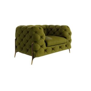 S-Style CHESTERFIELD KRESLO Lexi v olivovej farbe so zlatými nohami vyobraziť
