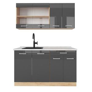 Vicco JEDNOLÔŽKOVÁ KUCHYŇA R-Line Antracit vysoký lesk/dub Goldkraft 140 cm , AP Marble vyobraziť
