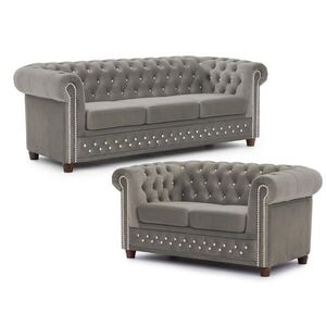 S-Style SEDACIA ZOSTAVA 3+2 Chesterfield Cleo Blink sivá, zamat s kryštálovým prešívaním vyobraziť