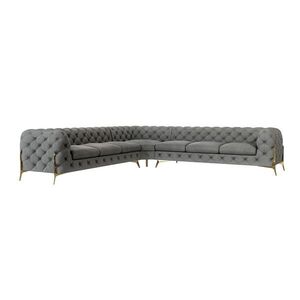 S-Style CHESTERFIELD ROHOVÁ SEDAČKA Lexi v sivej farbe so zlatými nohami vyobraziť