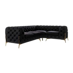 S-Style CHESTERFIELD ROHOVÁ SEDAČKA Lexi z čierneho zamatu so zlatými nohami - otoman vpravo vyobraziť
