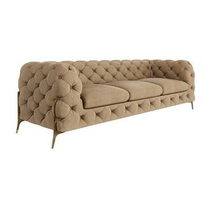 S-Style CHESTERFIELD TROJMIESTNA POHOVKA Lexi v béžovej farbe so zlatými nohami vyobraziť