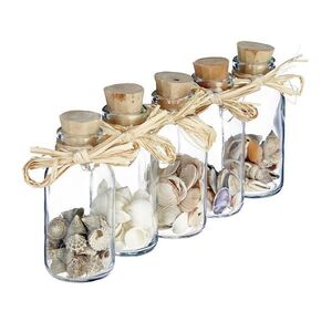 Relaxdays FĽAŠTIČKA Transparentná prírodná 5-ks-set s mušľami 12x4, 5 cm vyobraziť