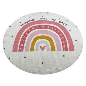 rugsX BAMBINO 47810 umývací kulatý koberec Dúha, bodky pre deti protišmykový - biely / ružová 80 cm vyobraziť
