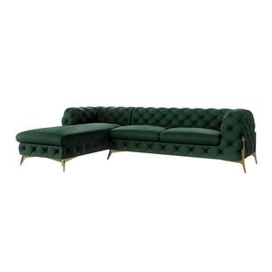 S-Style CHESTERFIELD ROHOVÁ SEDAČKA Lexi vo farbe fľaškovo zelená so zlatými nohami - otoman vľavo vyobraziť