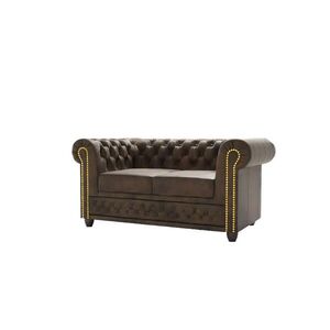 S-Style CHESTERFIELD DVOJMIESTNA POHOVKA Flux v tmavohnedej farbe z mikrovlákna vo vintage vzhľade vyobraziť