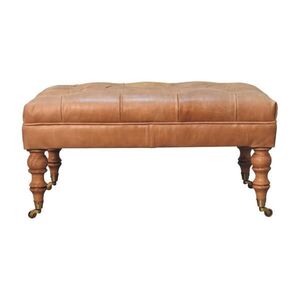 Artisan Furniture OTOMANKA z byvolej kože v odtieni Tan, svetlá orechová povrchová úprava, hnedá vyobraziť