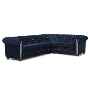 S-Style ROHOVÁ SEDAČKA Chesterfield Cleo Blink námornícka modrá, zamat s kryštálovým prešívaním - otoman vpravo vyobraziť