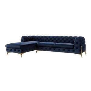S-Style CHESTERFIELD ROHOVÁ SEDAČKA Lexi v námorníckej modrej farbe so zlatými nohami - otoman vľavo vyobraziť