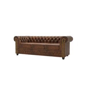 S-Style CHESTERFIELD TROJMIESTNA POHOVKA Flux v hnedej farbe vo vintage vzhľade z mikrovlákna s drevenými nohami vyobraziť