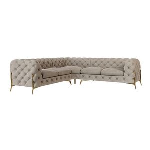 S-Style CHESTERFIELD ROHOVÁ SEDAČKA Lexi v tmavej krémovej farbe so zlatými nohami vyobraziť