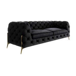 S-Style CHESTERFIELD TROJMIESTNA POHOVKA Lexi z čierneho zamatu so zlatými nohami vyobraziť