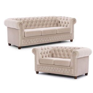 S-Style SEDACIA ZOSTAVA 3+2 Chesterfield Cleo Blink béžová, zamat s krištáľovým prešívaním vyobraziť