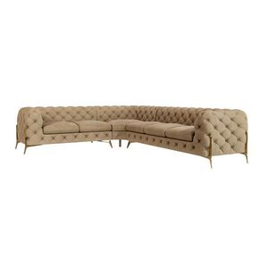 S-Style CHESTERFIELD ROHOVÁ SEDAČKA Lexi v béžovej farbe so zlatými nohami - otoman vľavo vyobraziť