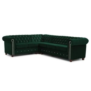 S-Style ROHOVÁ SEDAČKA Chesterfield Cleo Blink fľašovo zelená, zamat s kryštálovým prešívaním - otoman vľavo vyobraziť