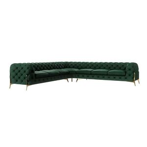 S-Style CHESTERFIELD ROHOVÁ SEDAČKA Lexi vo farbe fľaškovo zelená so zlatými nohami vyobraziť
