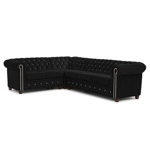 S-Style ROHOVÁ SEDAČKA Chesterfield Cleo Blink čierna, zamat s kryštálovým prešívaním - otoman vľavo vyobraziť