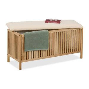 Relaxdays PRÁDELNÍK Prírodná Biela z orechového dreva so sedadlom 50x100x38 cm vyobraziť