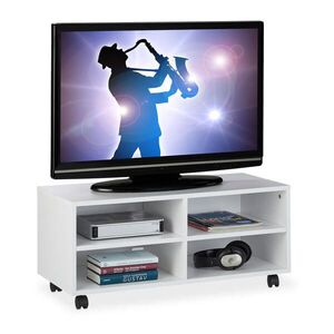 Relaxdays TV-SKRINKA Biela 4 priehradky na kolieskach vyobraziť