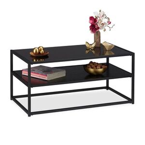 Relaxdays ČIERNY konferenčný stolík so sklenenou doskou a policou 90x50cm vyobraziť