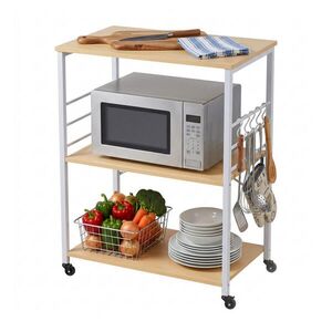 Relaxdays VOZÍK Prírodný kuchynský 3-poschodový 60 cm vyobraziť