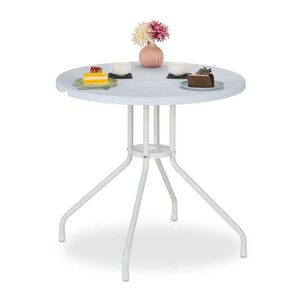 Relaxdays STÔL Biely drevený vzhľad okrúhly D 80 cm plast oceľ vyobraziť