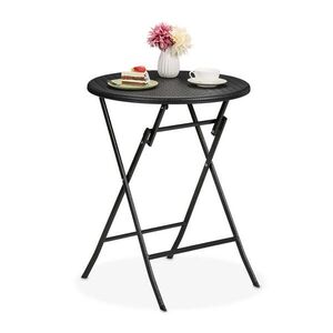 Relaxdays ZÁHRADNÝ STÔL Čierny skladací ratanový vzhľad okrúhly 60 cm vyobraziť