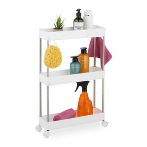 Relaxdays REGÁL na kolieskach Biely 3-úrovňový na kolieskach plast nerez vyobraziť